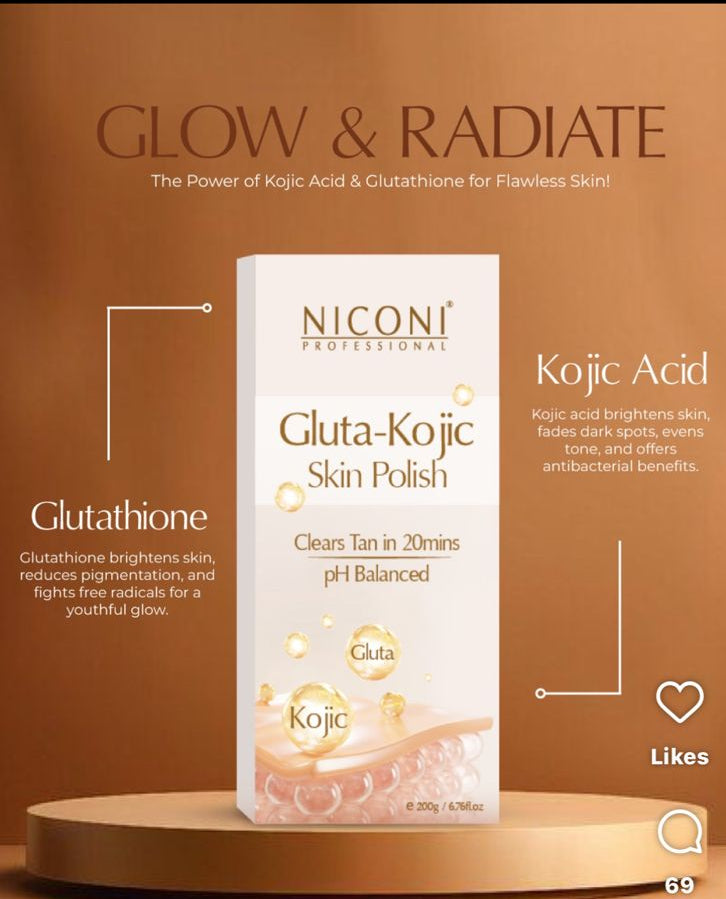 NICONI Professional Gluta-Kojic Skin Polish | Tan Removal & Skin Brightening Polish with Glutathione & Kojic Acid | pH Balanced | 200g