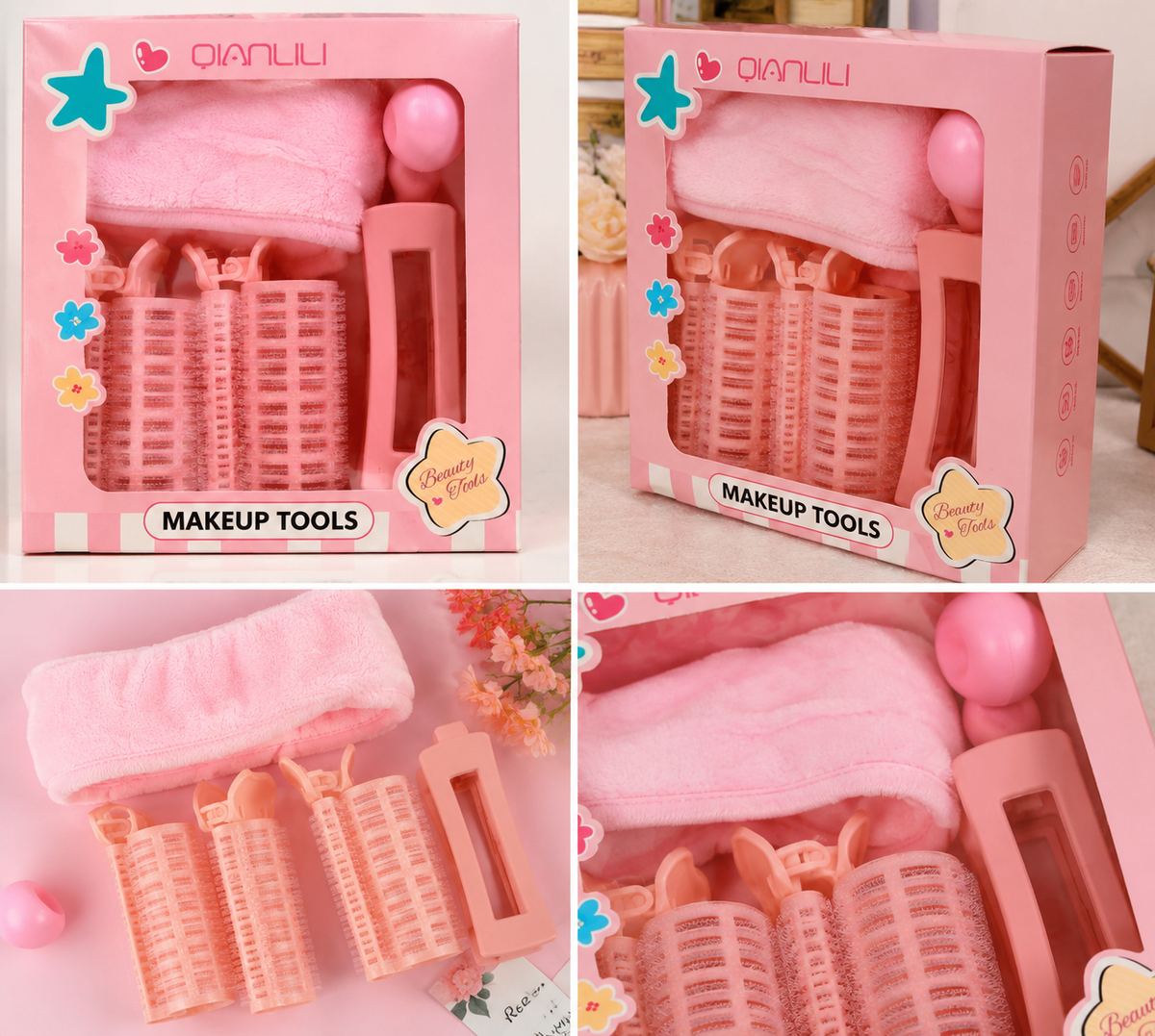 QIANLILI Makeup Tools Set with Hair Rollers, Headband and Styling Accessories