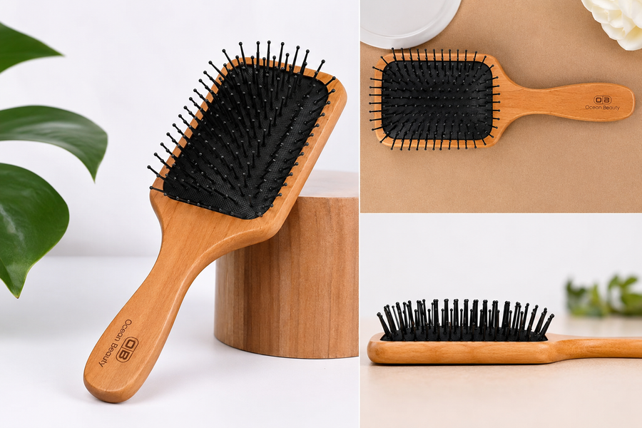 Wooden Paddle Hair Brush with Air Cushion