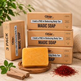Ghar Magic Soap 3pc Set | Body Tan Removal Soap | Saffron & Sandalwood | Brightening & Cleansing Bath Soap | 300g