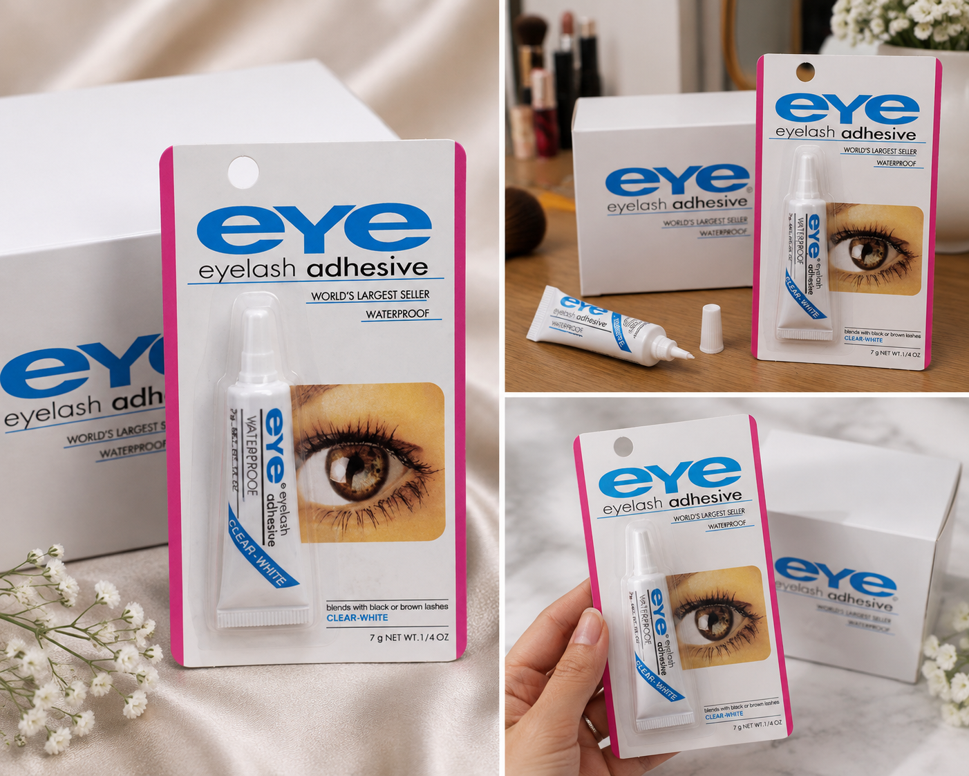 Eye Eyelash Adhesive Glue – Waterproof Clear-White False Eyelash Glue | Strong Hold |pack of 3ps