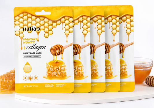 Maliao Manuka Honey + Collagen Sheet Face Mask | Hydrating, Nourishing & Brightening Facial Mask | 20g- pack of 4pcsf