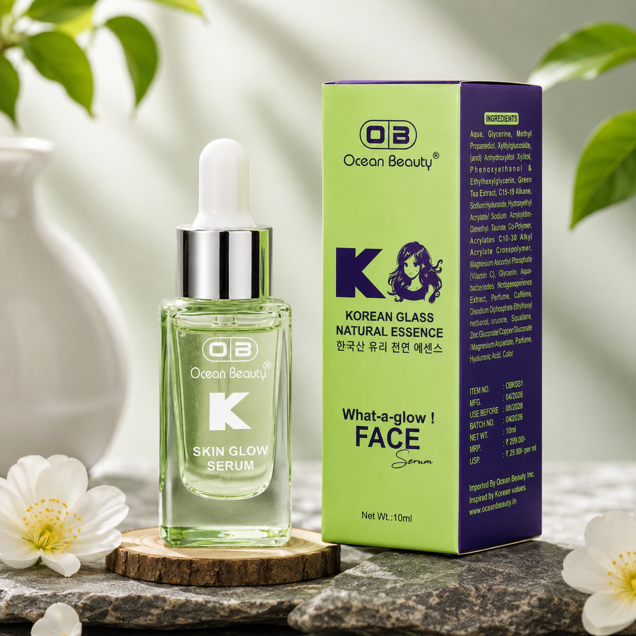 Ocean Beauty Korean Glass Natural Essence Skin Glow Face Serum | Hydrating & Radiance Boosting Serum | 10ml