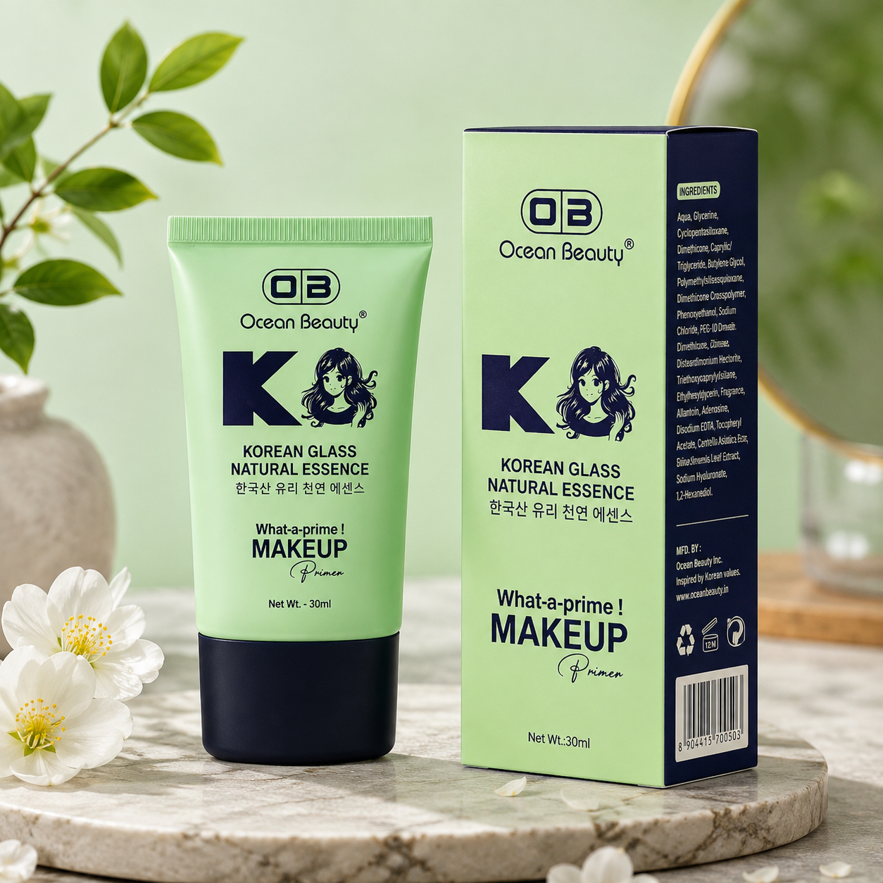 Ocean Beauty Korean Glass Natural Essence Makeup Primer | Hydrating Face Primer | Smooth & Long-Lasting Makeup Base | 30ml