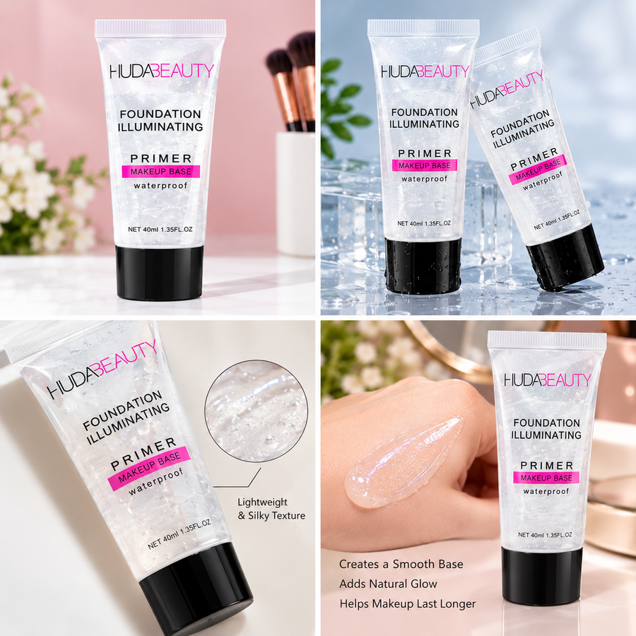 Huda Beauty Foundation Illuminating Primer – Waterproof Makeup Base, 40ml - pack of 4pcs