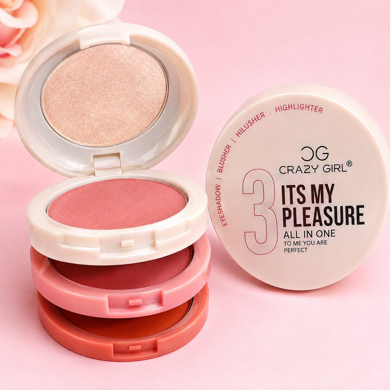 Crazy Girl 3-in-1 Makeup Palette – Blusher, Eyeshadow & Highlighter | Soft Blendable Formula