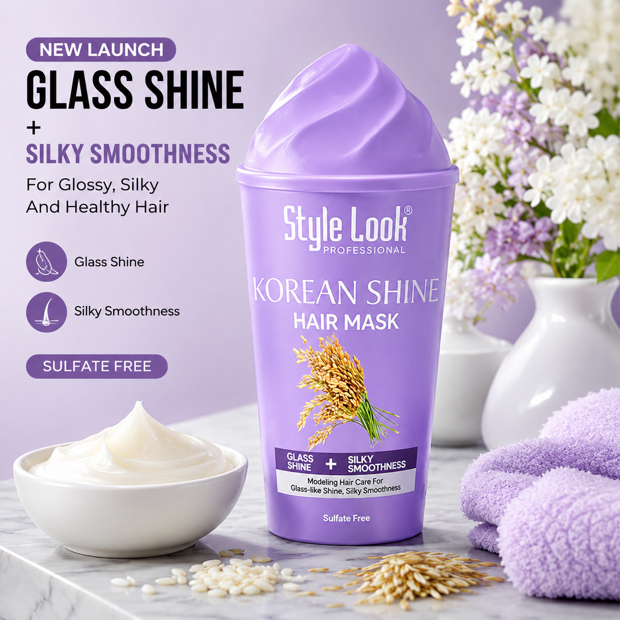 Style Look Professional Korean Shine Hair Mask | Glass Shine & Silky Smoothness | Deep Nourishing Hair Treatment | Sulfate-Free