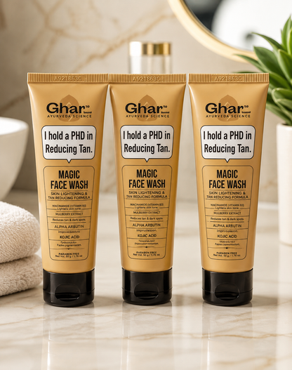 Ghar Ayurveda Science Magic Face Wash | Tan Removal & Skin Brightening Face Cleanser | Niacinamide, Mulberry Extract, Alpha Arbutin & Kojic Acid | 50g