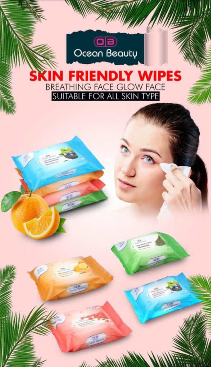 Ocean Beauty Skin Friendly Facial Wipes | Gentle Cleansing & Refreshing Wet Wipes | Suitable for All Skin Types- pack of 4pcs