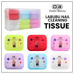 Ocean Beauty Labubu Nail Cleaning Tissue | Portable Nail Wipes | 25 Sheets | Assorted Colors- pack of 12pcs
