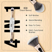 Ocean Beauty 4-in-1 Dual-Ended Makeup Brush | Multi-Functional Face & Eye Brush | Soft Bristles | Portable Beauty Tool