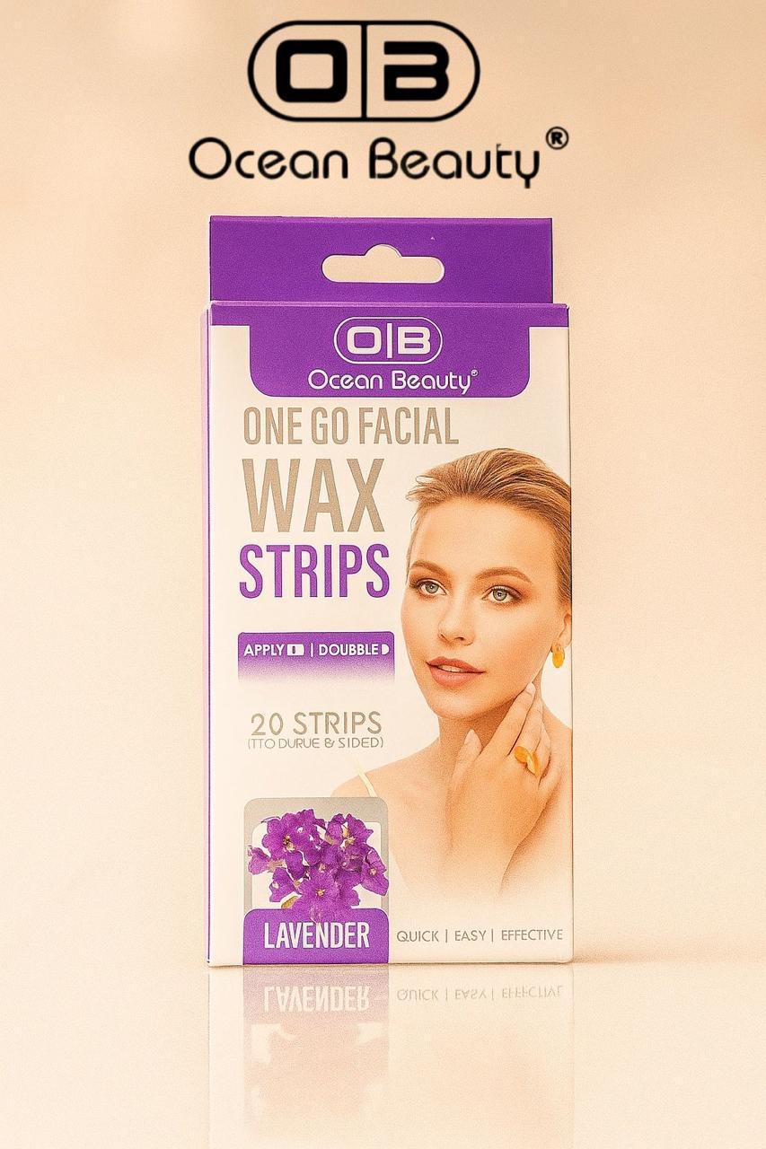 Ocean Beauty One Go Facial Wax Strips | Lavender | Quick & Easy Facial Hair Removal | Double-Sided | 20 Wax Strips- pack of 2pcs