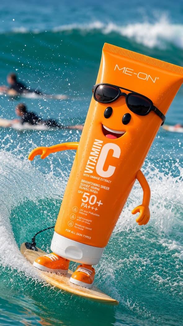 ME-ON Vitamin C Sunscreen SPF 50+ PA+++ | Broad Spectrum UV Protection | Lightweight & Moisturizing | With Orange Extract | For All Skin Types