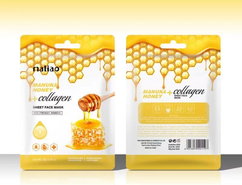 Maliao Manuka Honey + Collagen Sheet Face Mask | Hydrating, Nourishing & Brightening Facial Mask | 20g- pack of 4pcsf