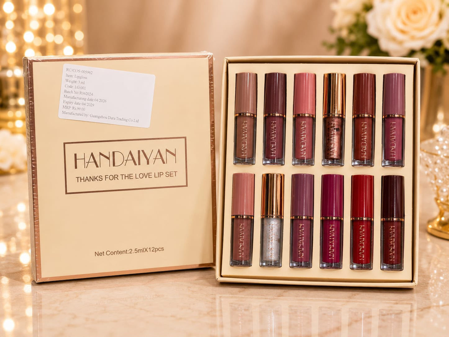 HANDAIYAN Thanks for the Love Lip Set – 12-Piece Matte Liquid Lipstick Collection box