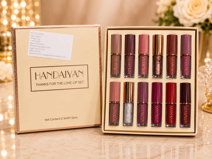 HANDAIYAN Thanks for the Love Lip Set – 12-Piece Matte Liquid Lipstick Collection box