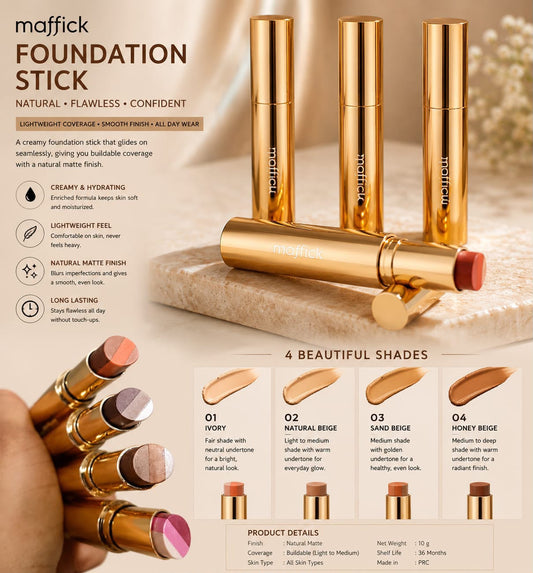Maffick Foundation Stick – Buildable Natural Matte Finish Cream Foundation Stick pack of 1pcs