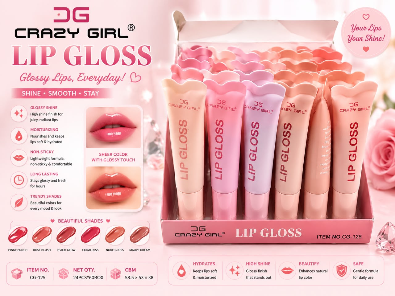 Crazy Girl Lip Gloss | Hydrating High Shine Glossy Lip Gloss | Lightweight & Non-Sticky Formula |