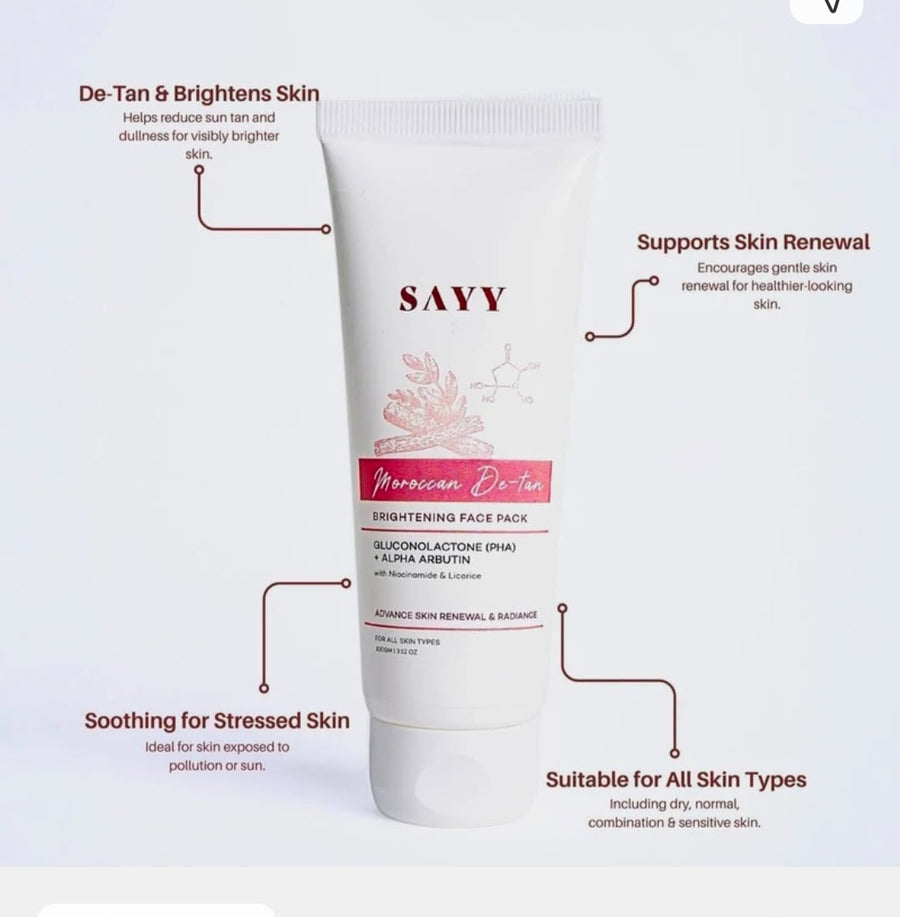SAYY Moroccan De-Tan Brightening Face Pack with Gluconolactone (PHA) & Alpha Arbutin