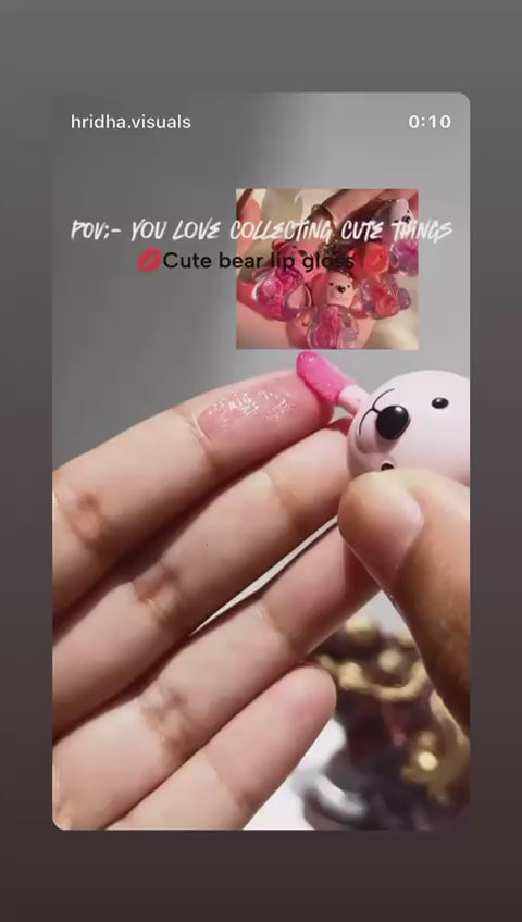 Cute Bear Lip Gloss Keychain – Moisturizing Gloss with Adorable Bear Design- pack of 4pcs